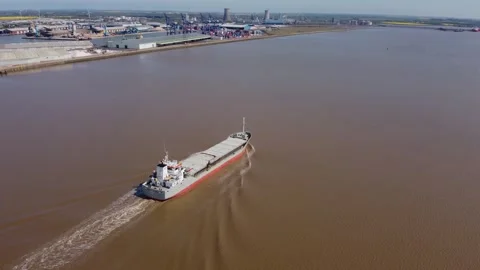 Drone. Empty container ship on the river hull. Hull.UK 14.4.2026 Stock Footage 333496844