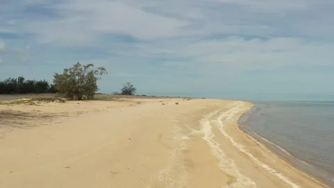 Drone of empty tropical beach on uninhabited island in the Torres Strait. Stock Footage 318640821