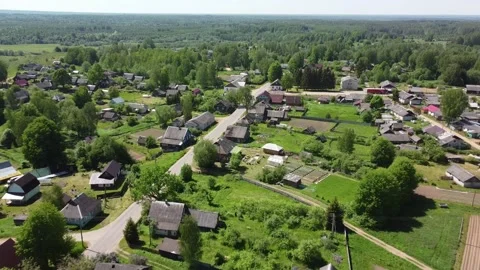Drone Endless Forest On The Horizon Behind The Village Stock Footage 134205850