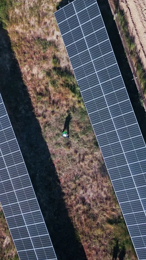 Drone, engineer and inspection with solar panels in field for renewable energy, Stock Footage 333162988