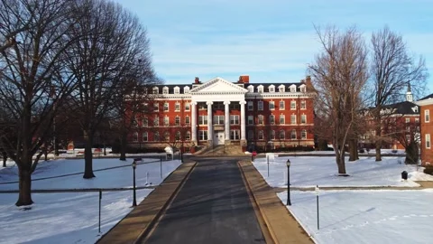 Drone establishing shot through the main entrance of Hood College 動画素材 150000587