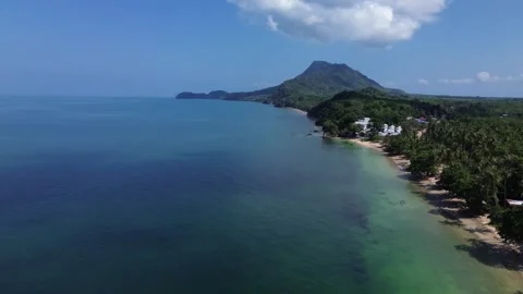 Drone Establishing View Of Koh Jum Long Beach Thailand With Mountain Background Stock Footage 336013749