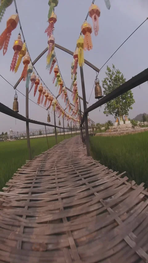 Drone Explores Buddha Park: Statues, Bamboo Bridges, and Temple Construction Stock Footage 305460339