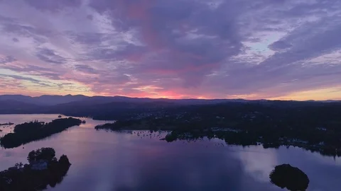 Drone Facing Sunrise High Right to Left , Windermere Sunrise Lake District Stock Footage 102952165