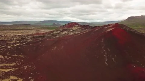 Drone fast forward shot red green volcanic landscape in West Iceland, 2K Stock Footage 148753863
