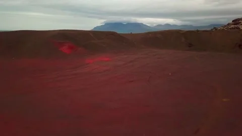 Drone fast forward shot of wild and desert volcanic brown rocks in Iceland, 2K Stock Footage 148753679