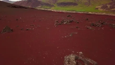 Drone fast forward shot of wild and desert red green mountains in Iceland, 2K Stock Footage 148753737