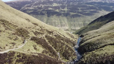 Drone Film From 60ft Scottish Waterwall Stock Footage
