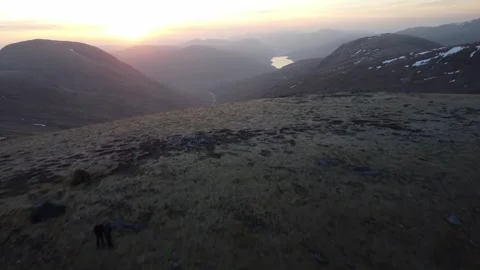 Drone Film From Scottish Mountain Summit Stock Footage