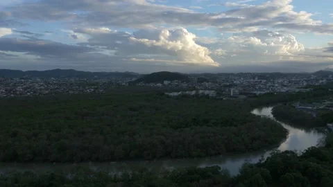 Drone filming forest with river Stock Footage 147682036