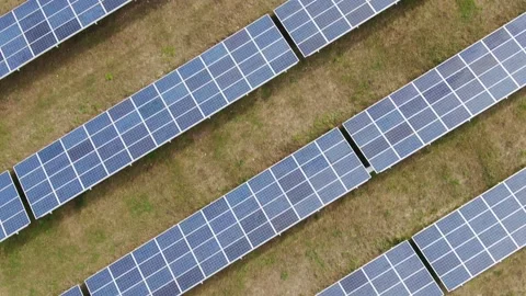 Drone filming of rows of solar panels in the fields Stock Footage 144620169