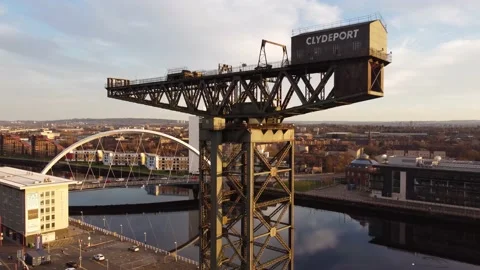Drone | Finnieston Crane on the Glasgow River Clyde Stock Footage