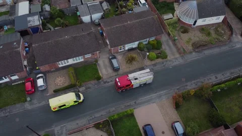 Drone. Fire engine and ambulance in urban street setting. Hull.UK 5.7.2025 Stock Footage 317939188