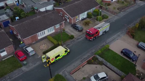 Drone. Fire engine and ambulance in urban street setting. Hull.UK 4.7.2025 Stock Footage 317939635