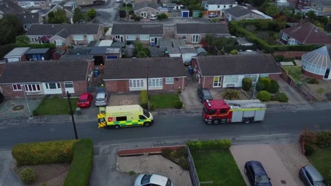 Drone. Fire engine and ambulance in urban street setting. Hull.UK 5.7.2025 Stock Footage 317940231