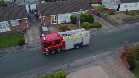 Drone. Fire engine  in urban street setting. Hull.UK 5.7.2025 Stock Footage 317939050