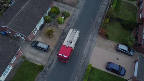 Drone. Fire engine  in urban street setting. Hull.UK 5.7.2025 Stock Footage 317939756