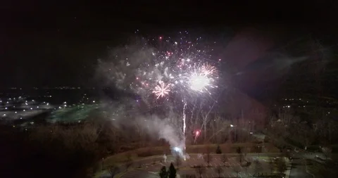 Drone Fireworks night over building celebration 1 動画素材 100735607