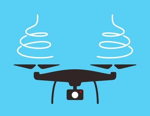 Drone flat icon design, flying, blue background, vector illustration Stock Illustration