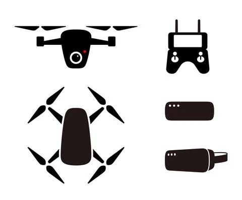 Drone flat icon set design, flying, vector illustration Stock Illustration