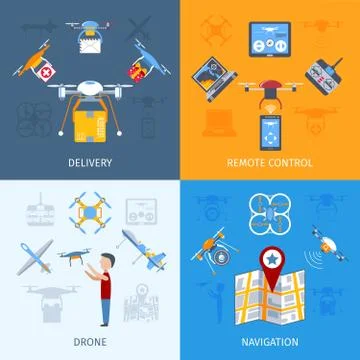 Drone Flat Set Stock Illustration
