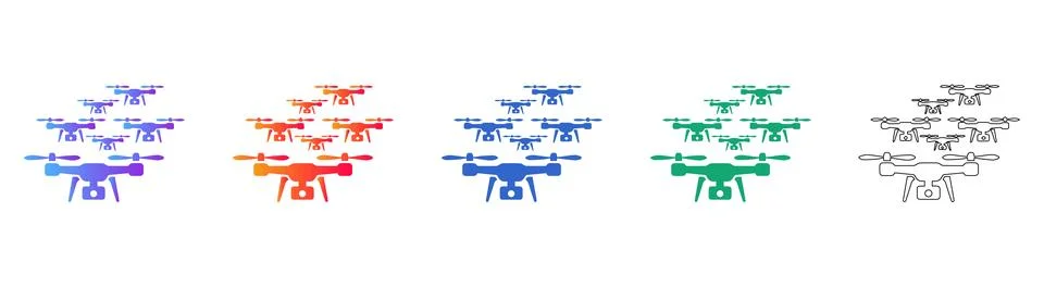 Drone Fleet Technology Icons Stock Illustration