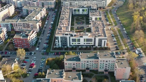 The drone flew over a residential area with high-rise buildings on a summer day Stock Footage 198245965