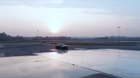 The drone flies above the racetrack. 스톡 동영상 104962900