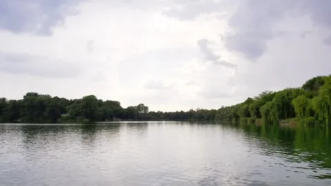 Drone flies above rippling surface of a lake in Bela Crkva, Serbia in cloudy day Stock Footage 269165135