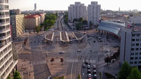 The drone flies above the streets. Video stock 108343209