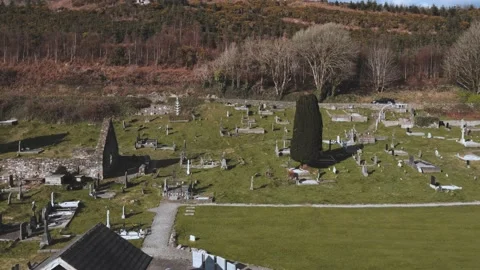Drone flies along the old catholic cemetery Stock Footage 234111283
