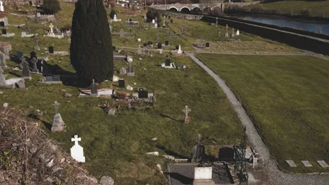 Drone flies along the old catholic cemetery Stock-Footage 234111316
