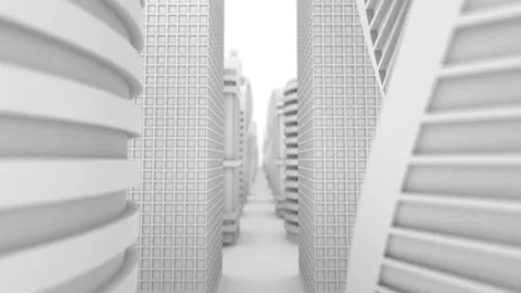 A drone flies along the upper floors of a lifeless white city. Depth of field Stock Footage 129140199