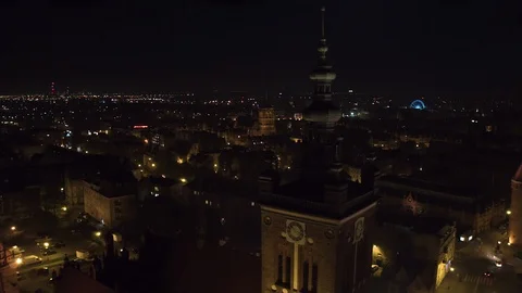 The drone flies around the church tower at night. Stock Footage 106904164