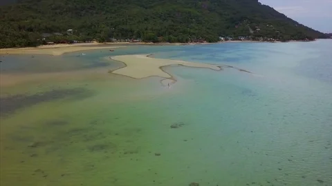Drone flies around a man standing on a sandy beach Stock Footage 77828066
