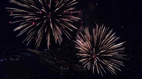 The drone flies away from the fireworks Video stock 159731980