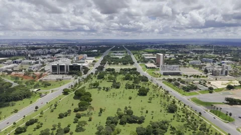 Drone flies backwards over Convention Center Ulysses Guimarães Stock Footage 274043170