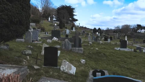The drone flies between the monuments in the old catholic cemetery Stock Footage 234111522