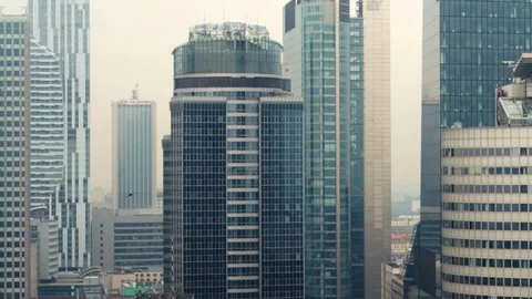 The drone flies between skyscrapers. Stock Footage 107238800