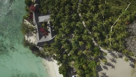 Drone flies with camera straight down over seaside coastal resort Stock-Footage 346482183
