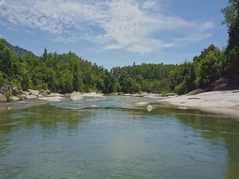 Drone Flies Close to Shallow River with Rapids among Tropics 스톡 동영상 81261144