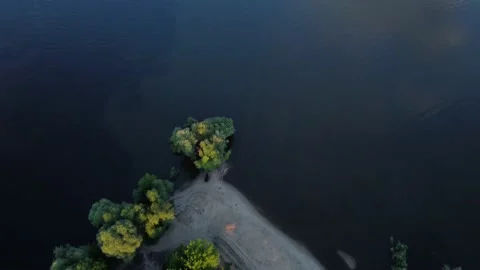 The drone flies to the confluence of two rivers Stock Footage 155884931