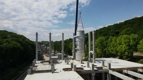 Drone flies on a construction site Stock Footage 157291561