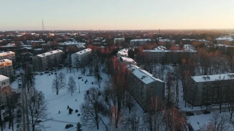 Drone Flies Forward Above Snowy Agenskalns Revealing A Peaceful Riga Winter View Stock Footage 346057128