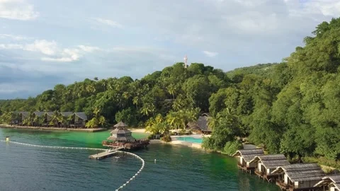 Drone Flies Forward to Pearl Farm Beach Resort at Samal island Mindanao Stock Footage 237698271