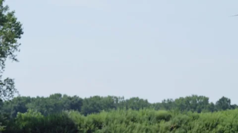 Drone flies into frame from right to left.  Exits top of shot. Stock Footage 80152129