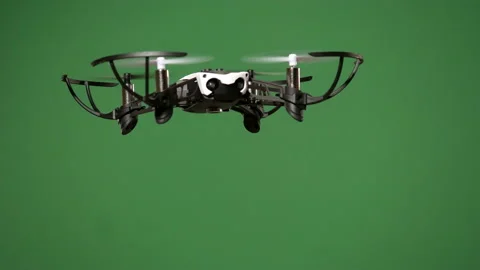 Drone flies indoor on green screen, flashing lights Stock Footage 99454616