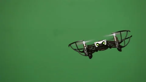 Drone flies indoor on green screen, shaky moves Stock Footage 99457795