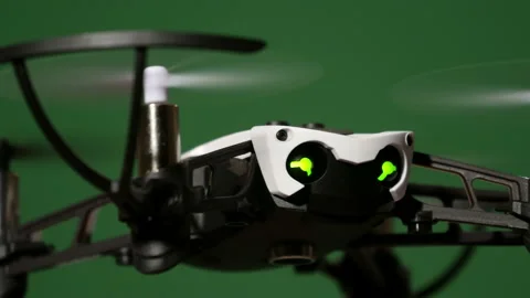 Drone flies indoor on green screen, close up view, dolly move Stock Footage 99458978