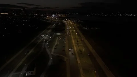 Drone flies low over highway on Costanera at night in Asuncion, Paraguay Stock-Footage 294201153